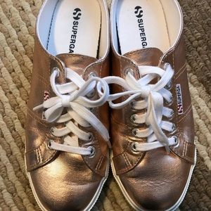 Superga rose gold slip on sneakers